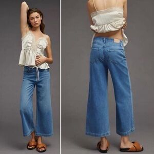 PAIGE Light Blue Wide Leg Crop Jeans